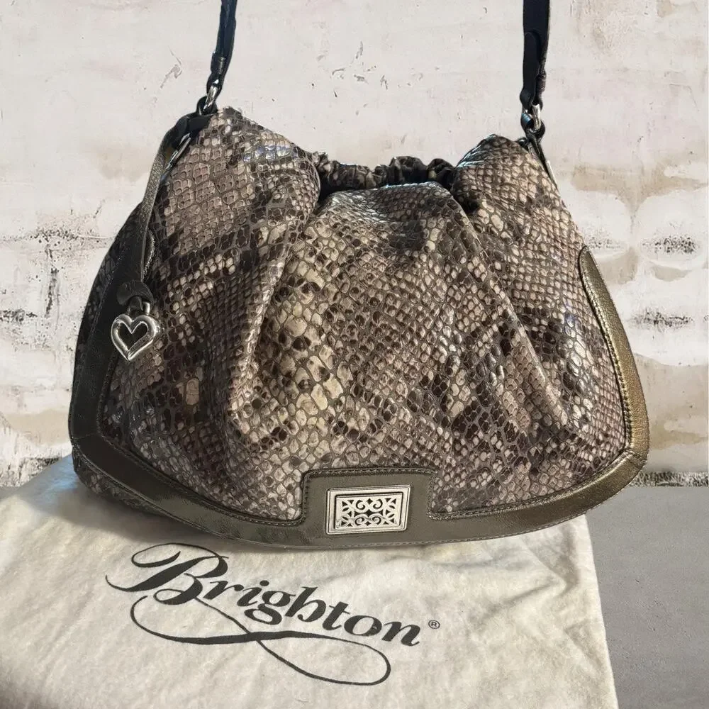 Brighton Peuter Snake Print Hobo Shoulder Bag with Dust Bag